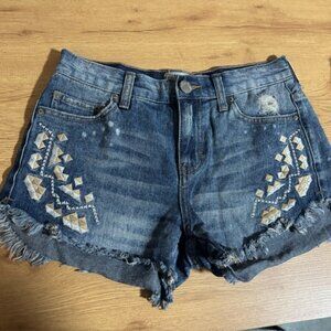 Embroidered Blue Denim Shorts